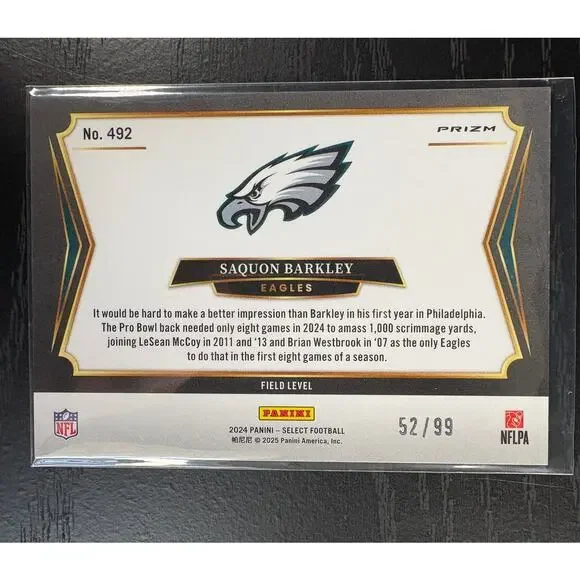 2024 Panini Select Field Level Saquon Barkley Tri-Color Prizm /99 The Hurdle 492 - Picture 6 of 6